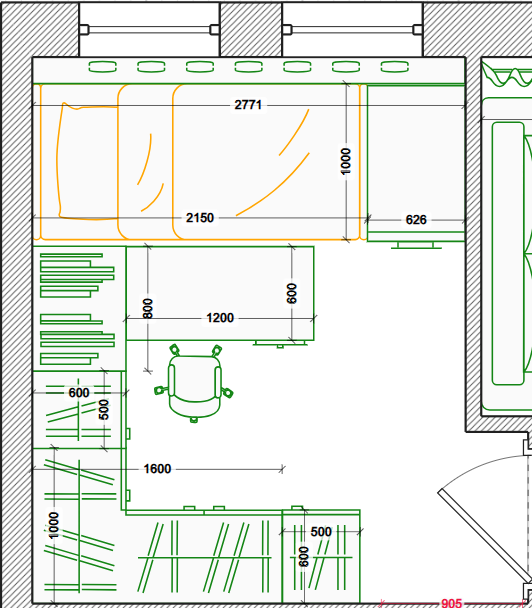 Вариант расстановки мебели в детской