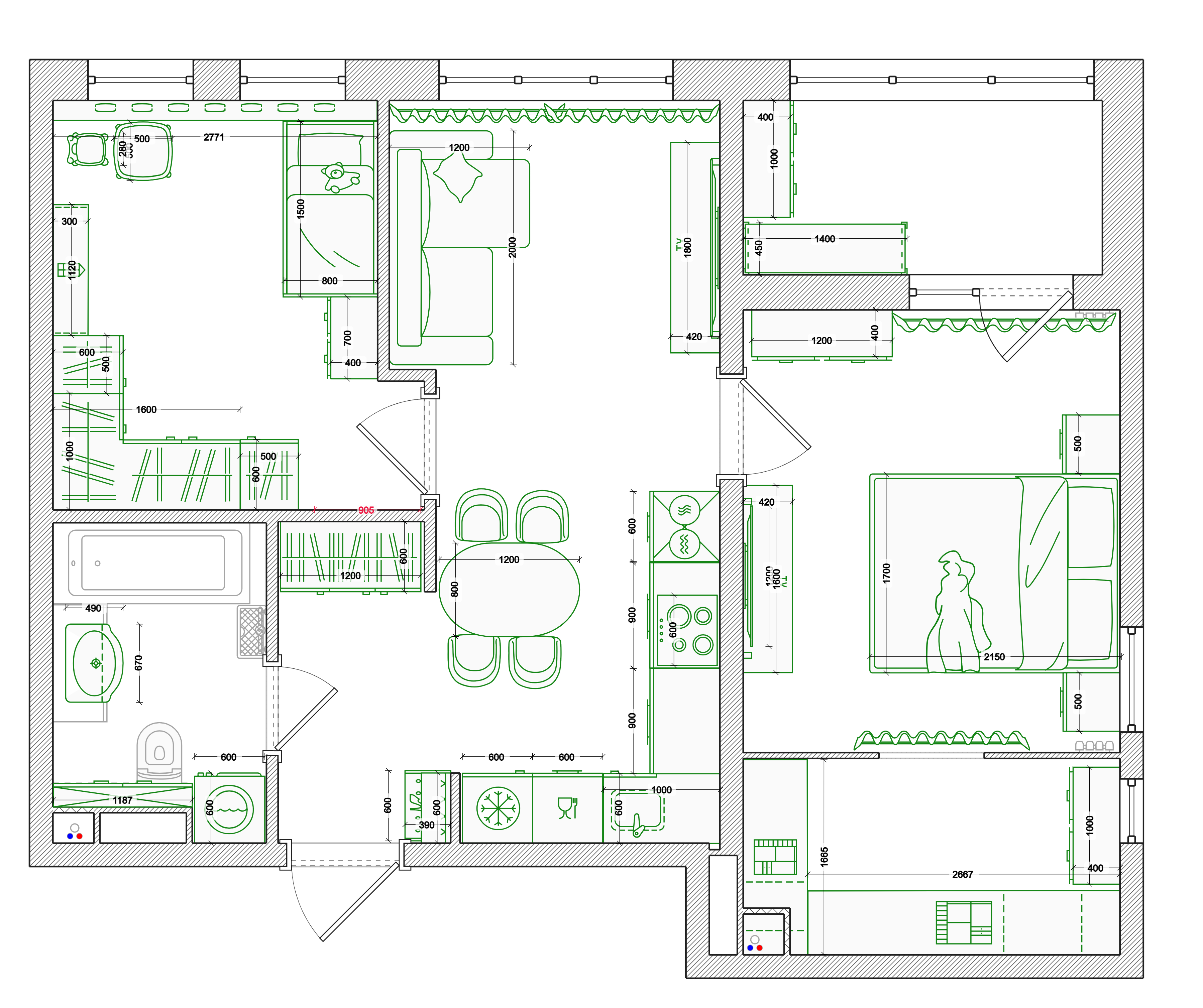Планировочное решение квартиры 51,9 м², вариант 2