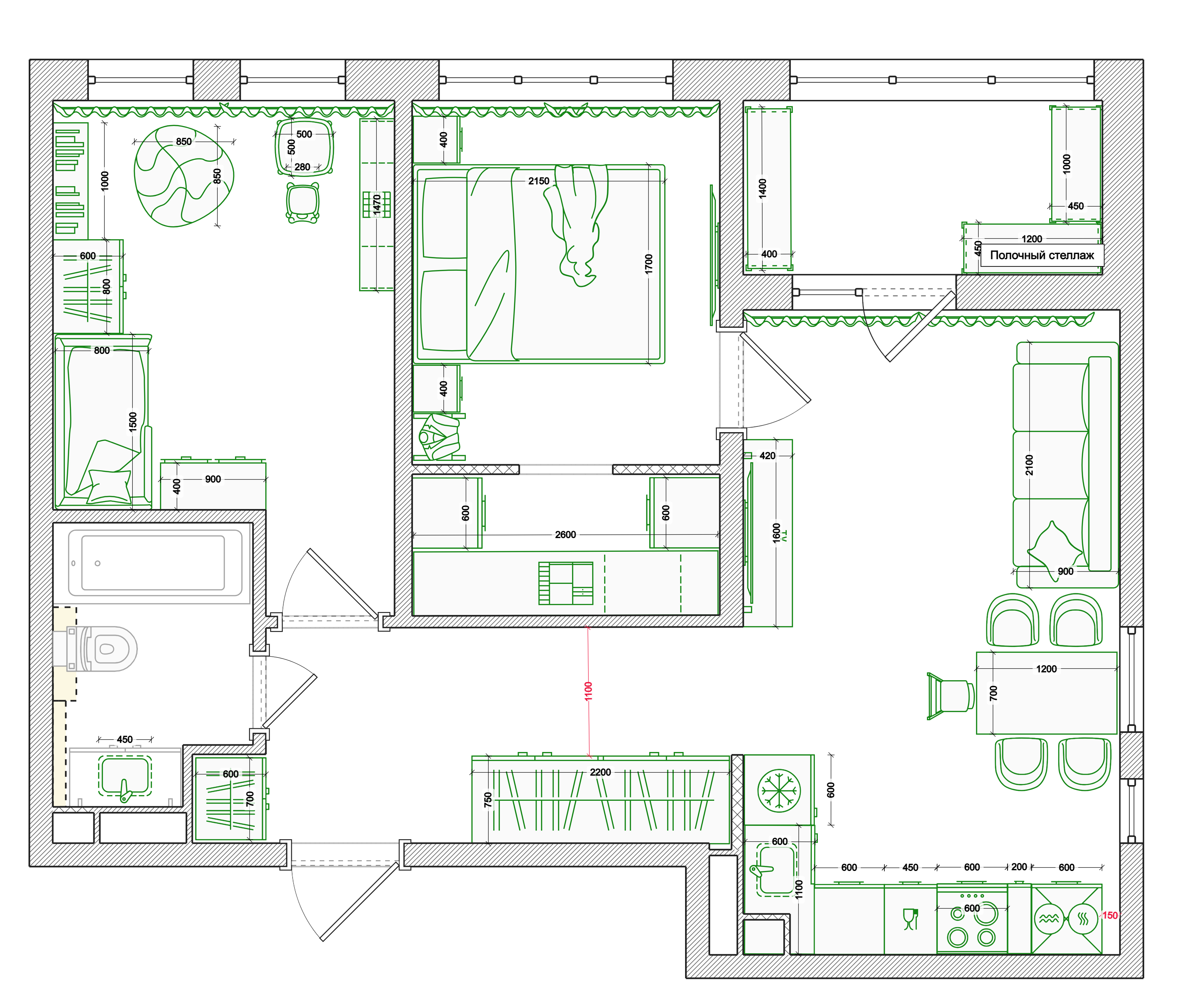 Планировочное решение квартиры 51,9 м², вариант 3