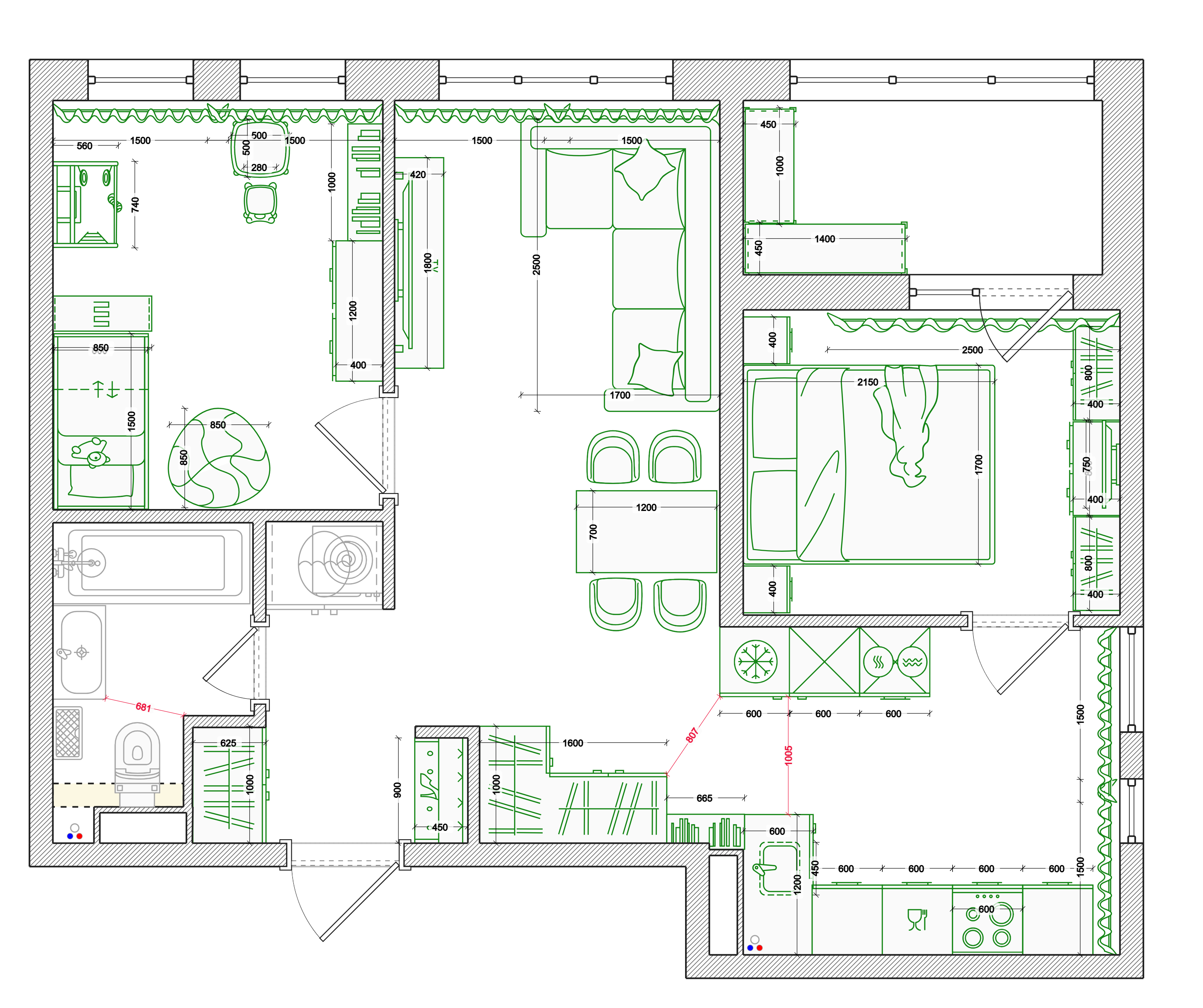 Планировочное решение квартиры 51,9 м², вариант 4