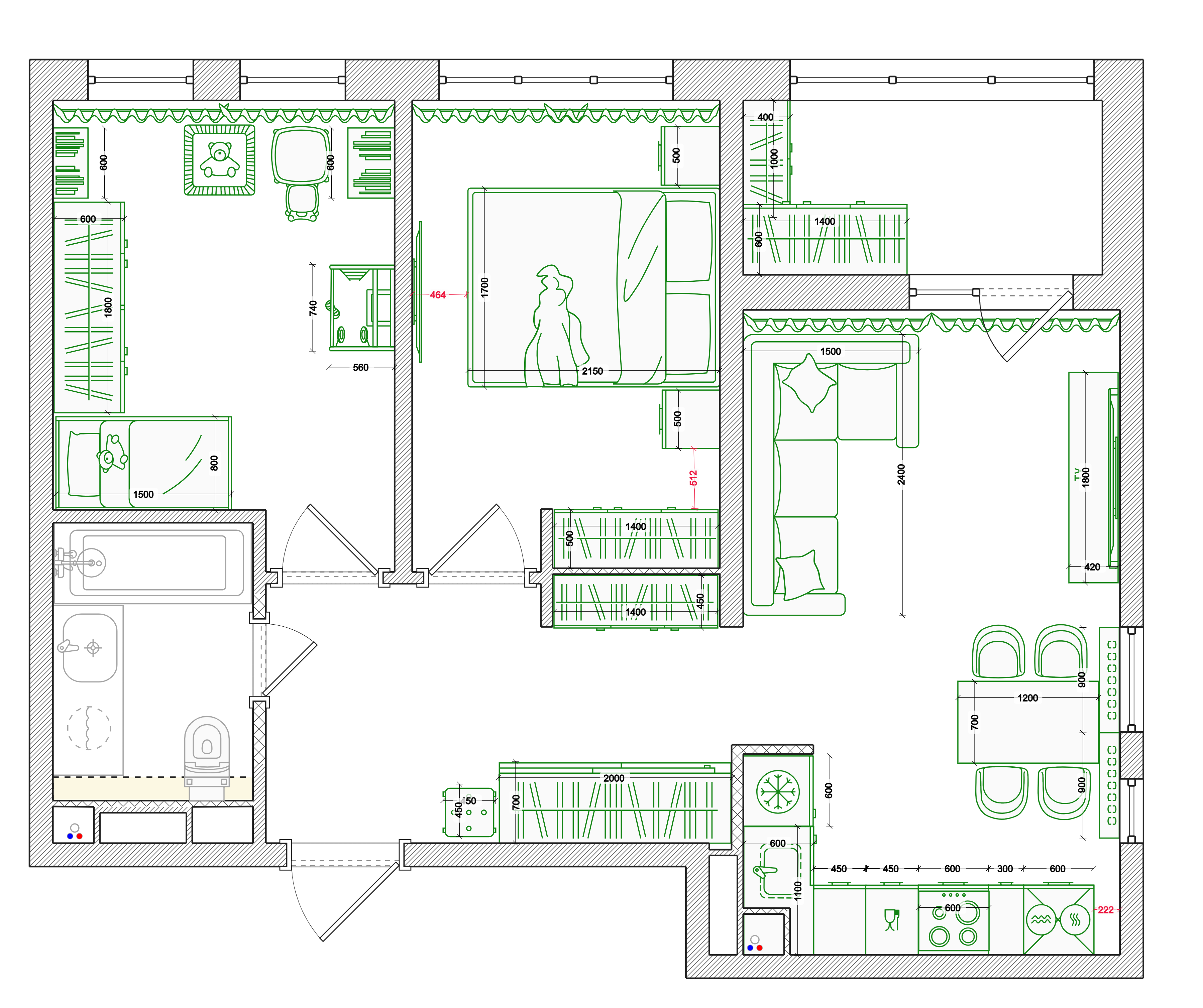 Планировочное решение квартиры 51,9 м², вариант 5